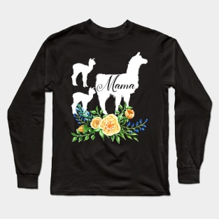 Mama Llama Floral Mom Of Two Flower Alpaca Llamas Lover Long Sleeve T-Shirt